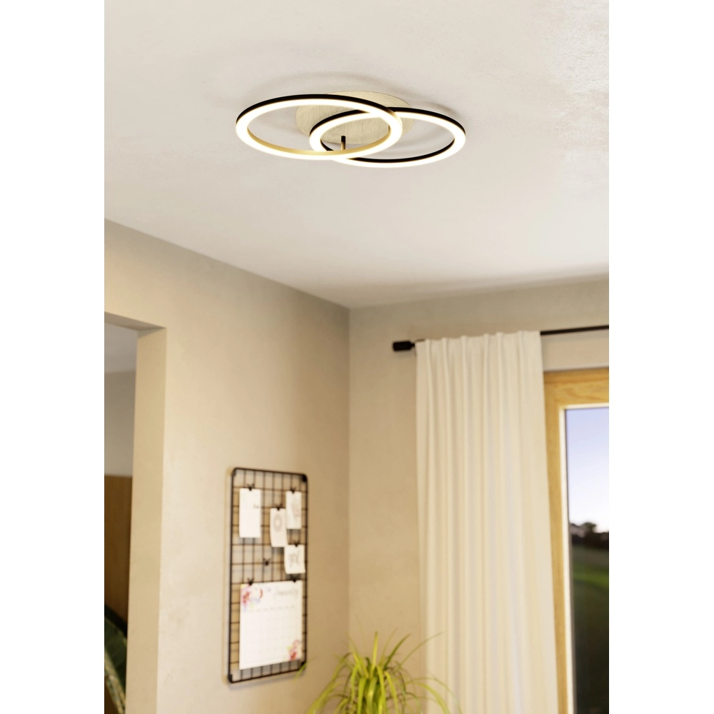 Zigbee ceiling lamp Lomaltas-Z black with wood look - round Eglo 9008606327898