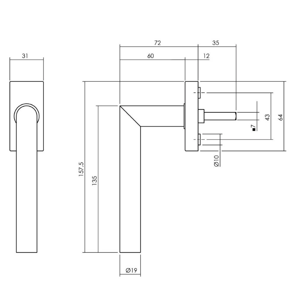 Window handle Jura Rectangular rosette black Intersteel 8714186562284