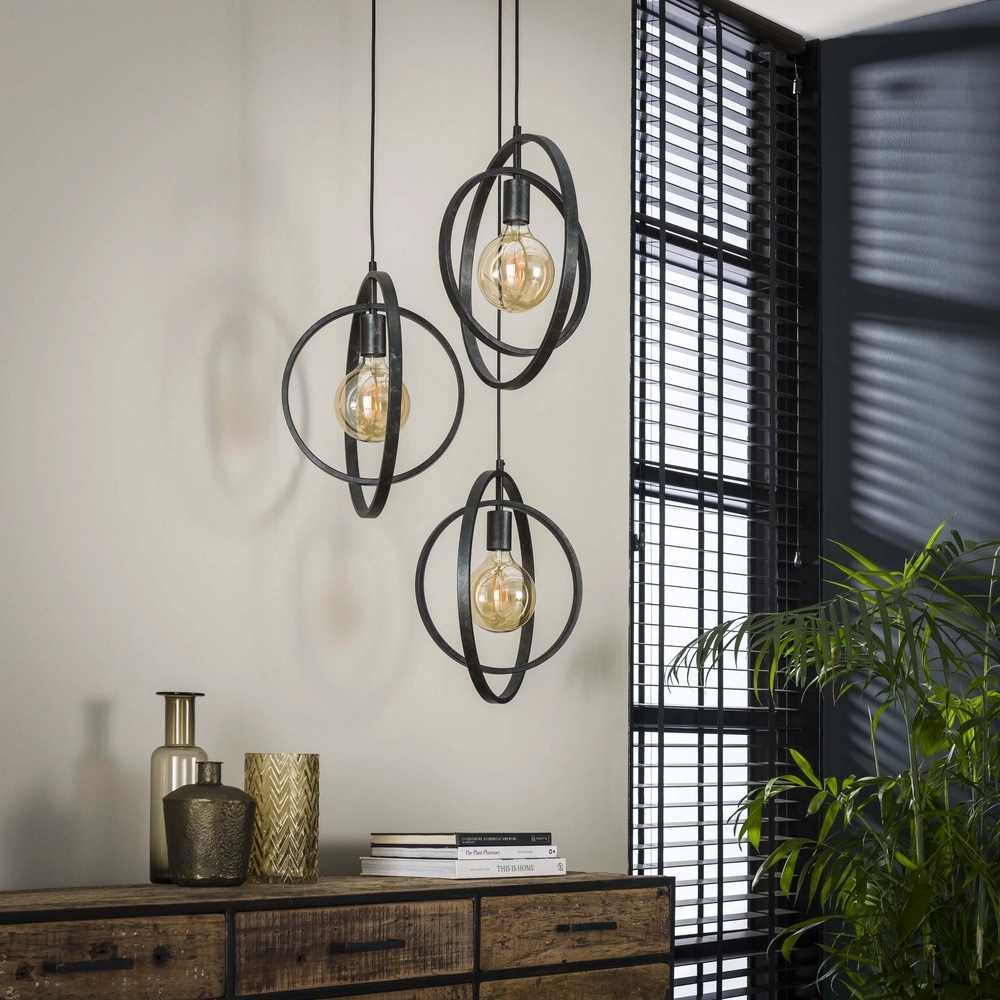 3-light pendant lamp dining table Turn Ø 40cm - charcoal - excl E27 Lyora 8716803513143