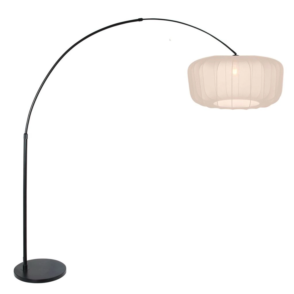 Black arc lamp Vela Lino with cream shade Ø60cm
