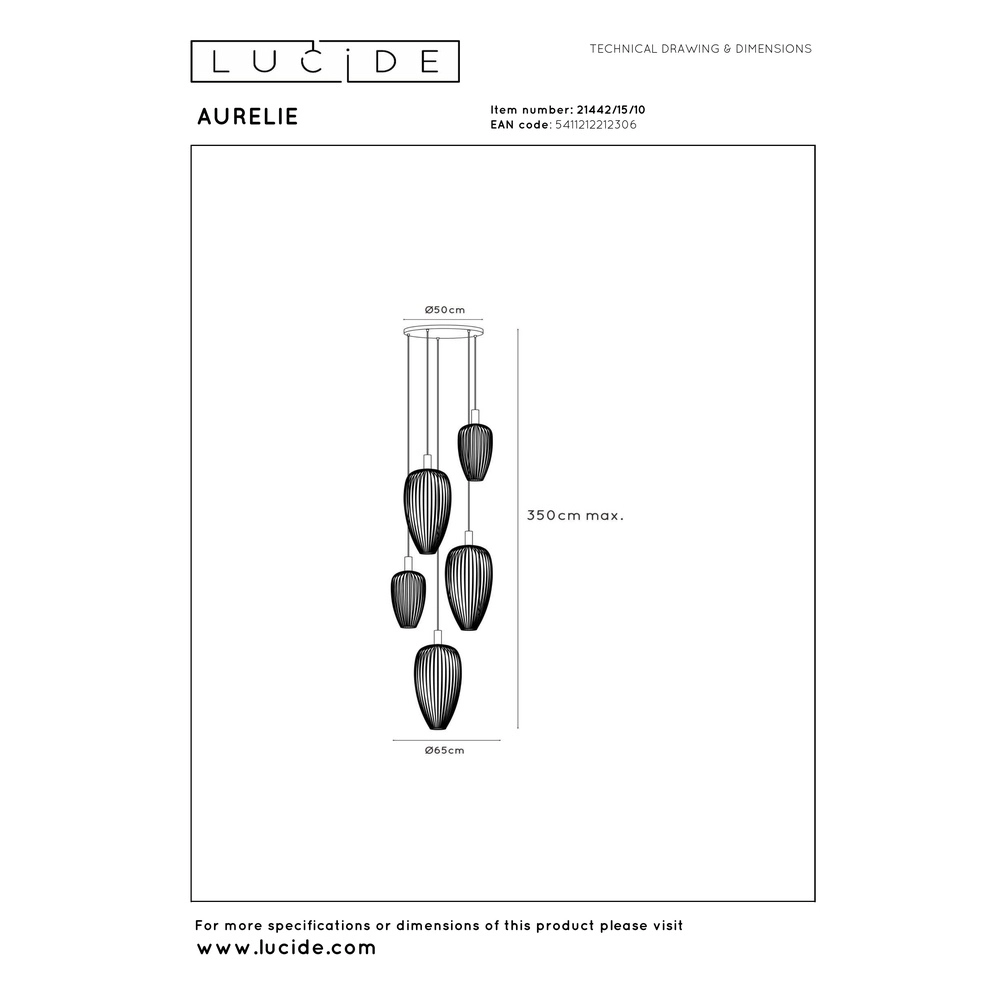 5-light wire lamp Aurelie Gold Lucide Vibes 5411212212306