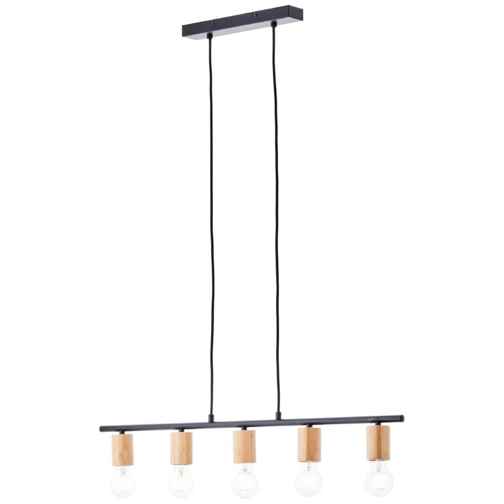 5-light pendant lamp Kerry black with wood Brilliant 4004353408960