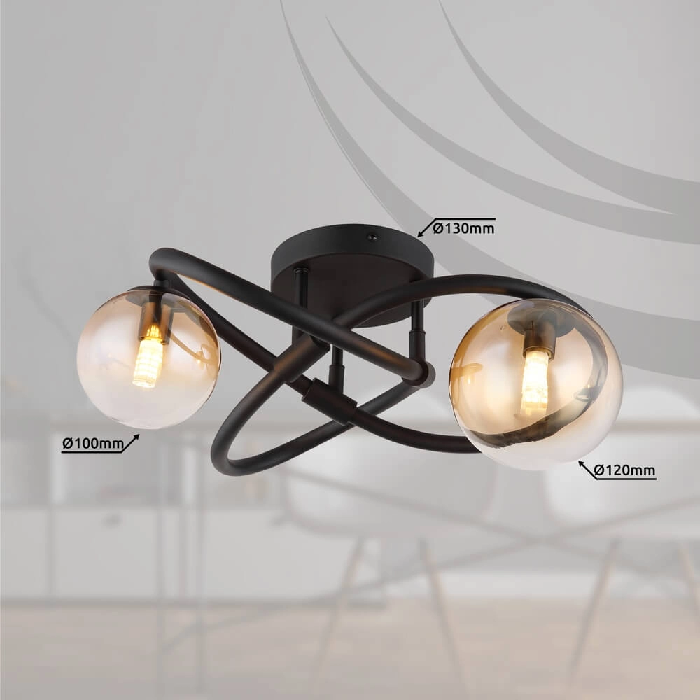 Black ceiling lamp Tuberius Design 2-light Globo 9007371458431
