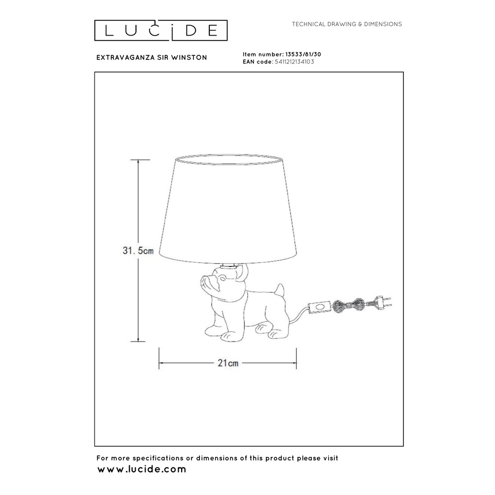 Table lamp Extravaganza Sir Winston dog black Lucide 5411212134103