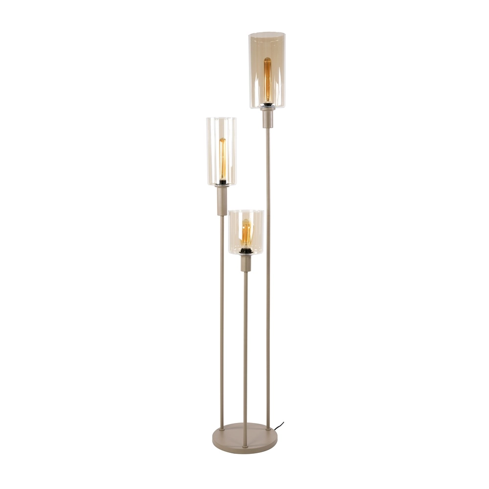 Design vloerlamp Sepiora 3-lichts rond zand bruin Lyora 8716803515284