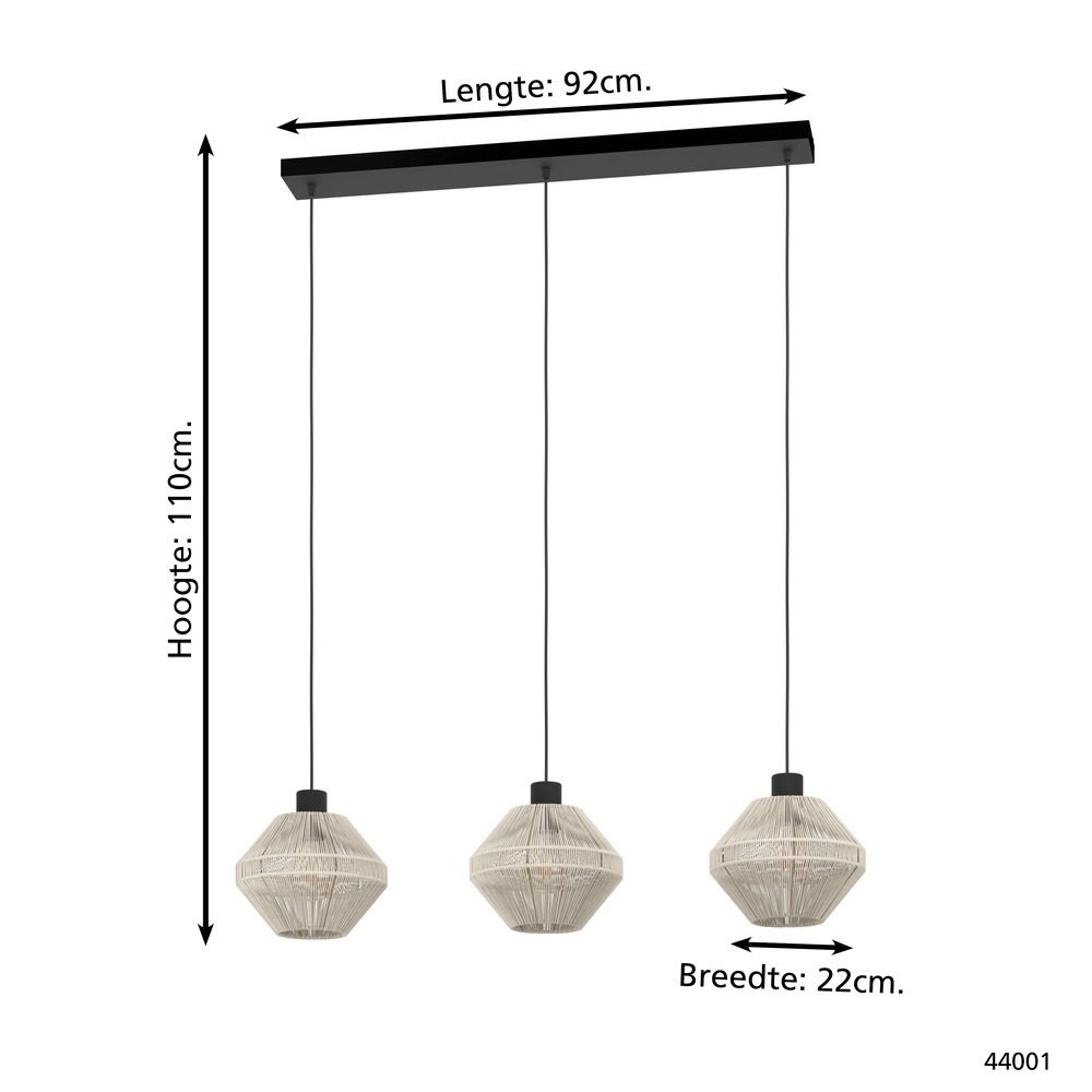 Rope Pendant Light Midsumer 3x Ø 22cm Eglo 9002759440015
