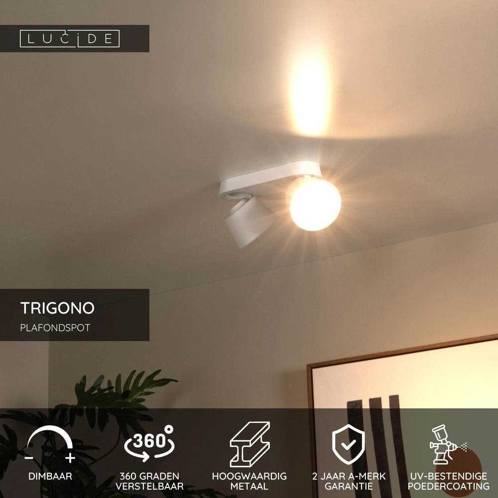Ceiling spotlight Trigono double white Lucide 5411212093141