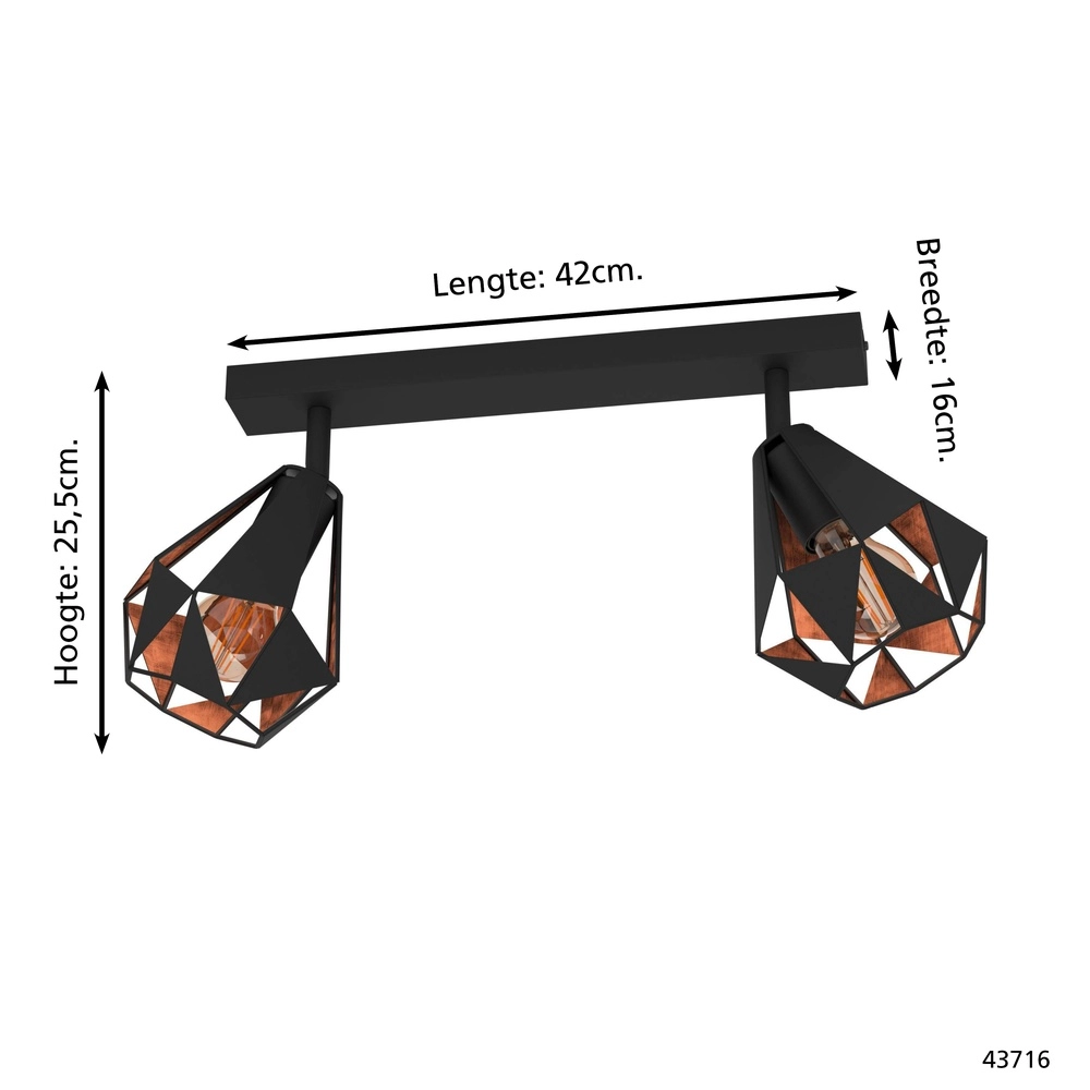 Black ceiling lamp Carlton 7 2L - with copper Eglo 9002759437169