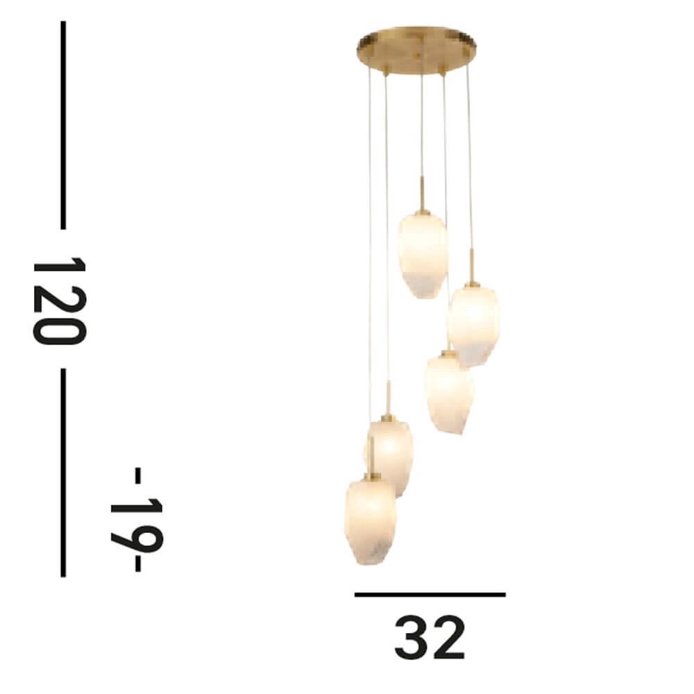 5-light vide pendant lamp Rocky with white glass Searchlight 5053423264233