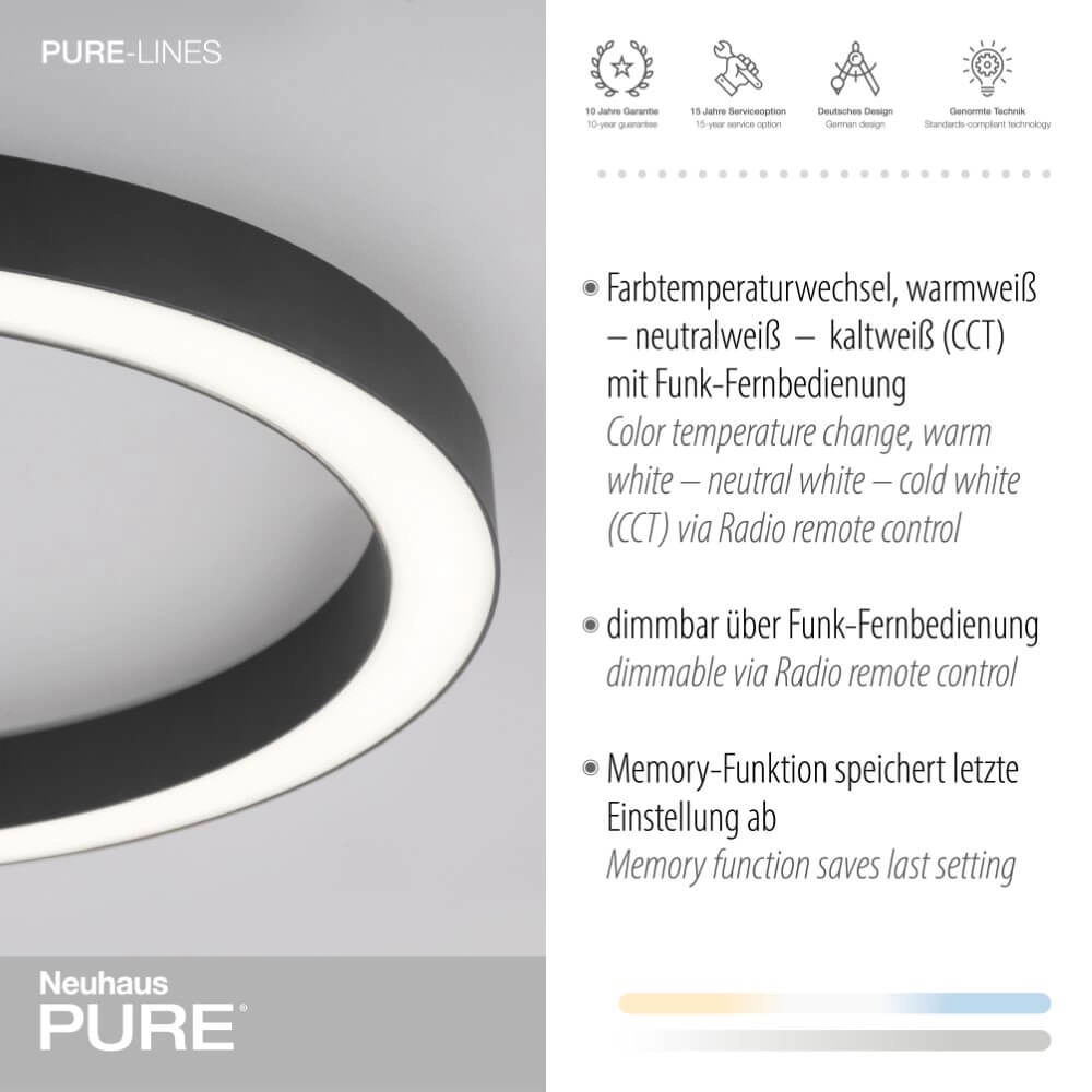 Round floor lamp Pure Lines Round Ø 50cm anthracite Paul Neuhaus 4012248375853
