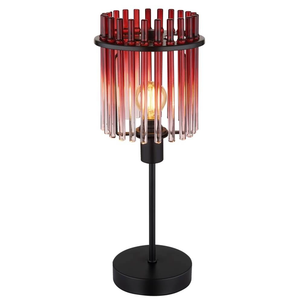 Black table lamp Gorley with red glass Ø 15cm