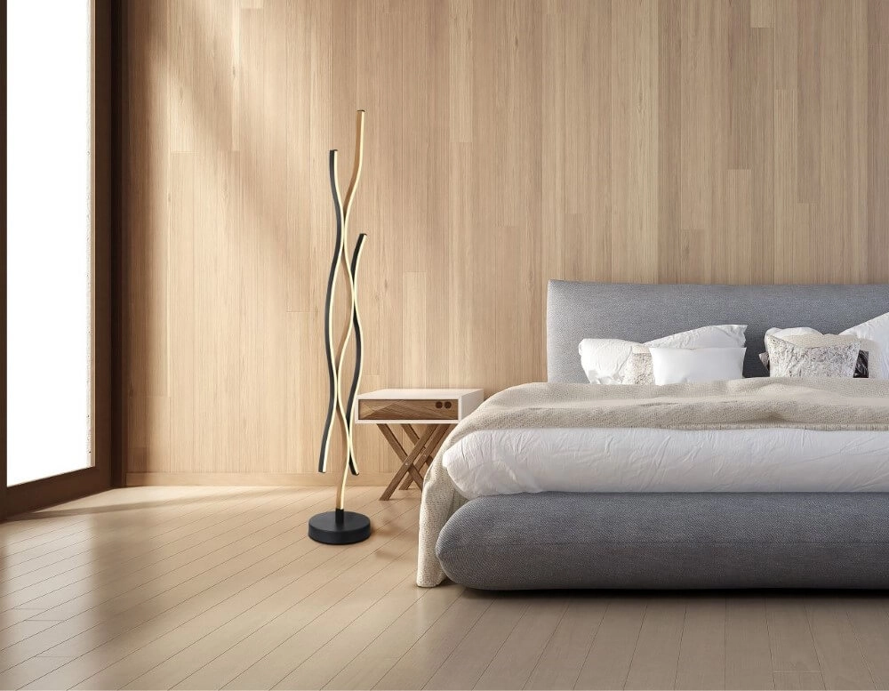 Floor lamp Geronimo black with wood Globo 9007371457045