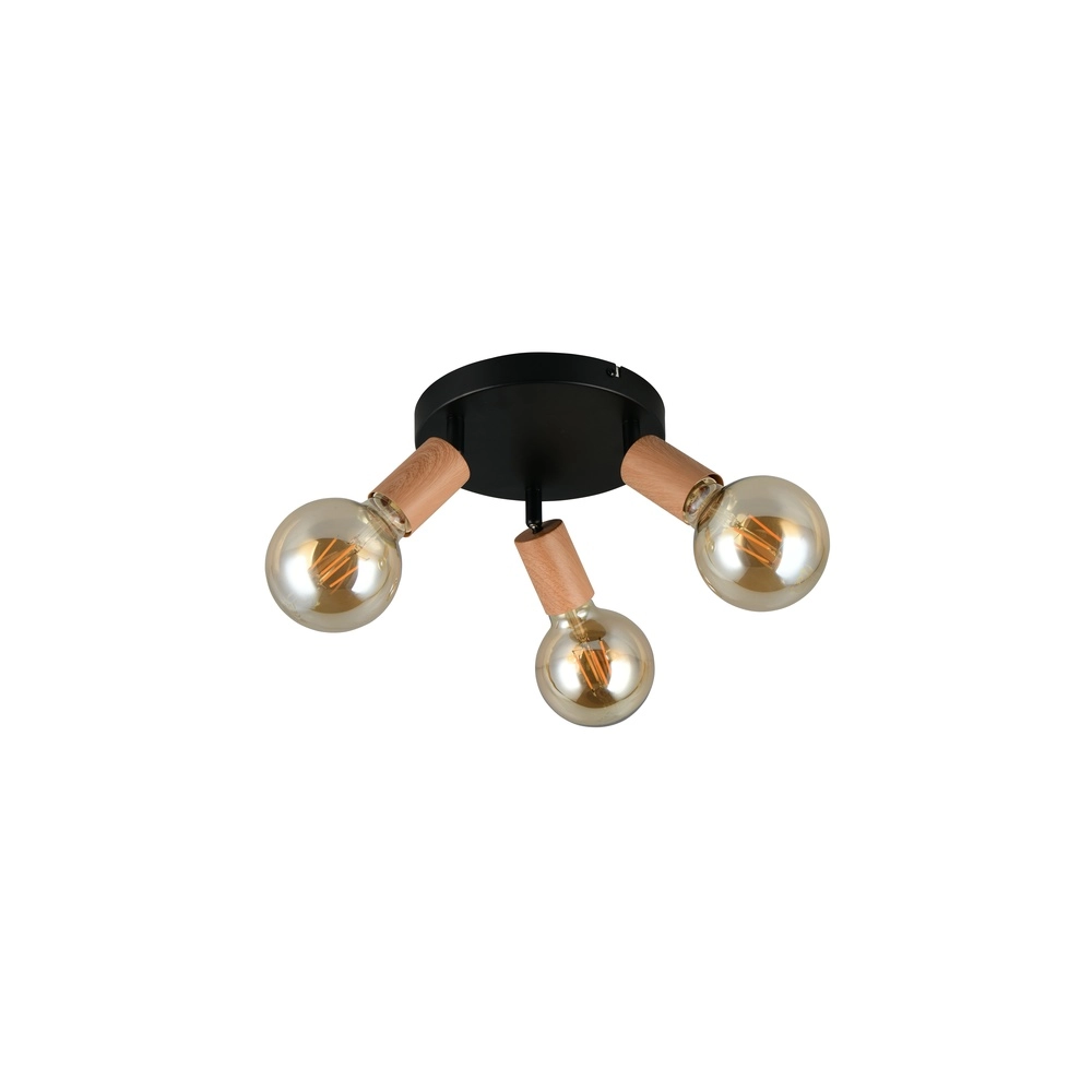 Ceiling lamp Lamego 3-light black with wood Trio 4017807672039