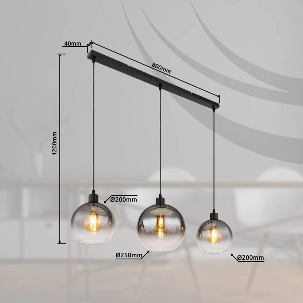 Black pendant lamp Newcastle Sphere Smoke Glass 3-lights Globo 9007371452798