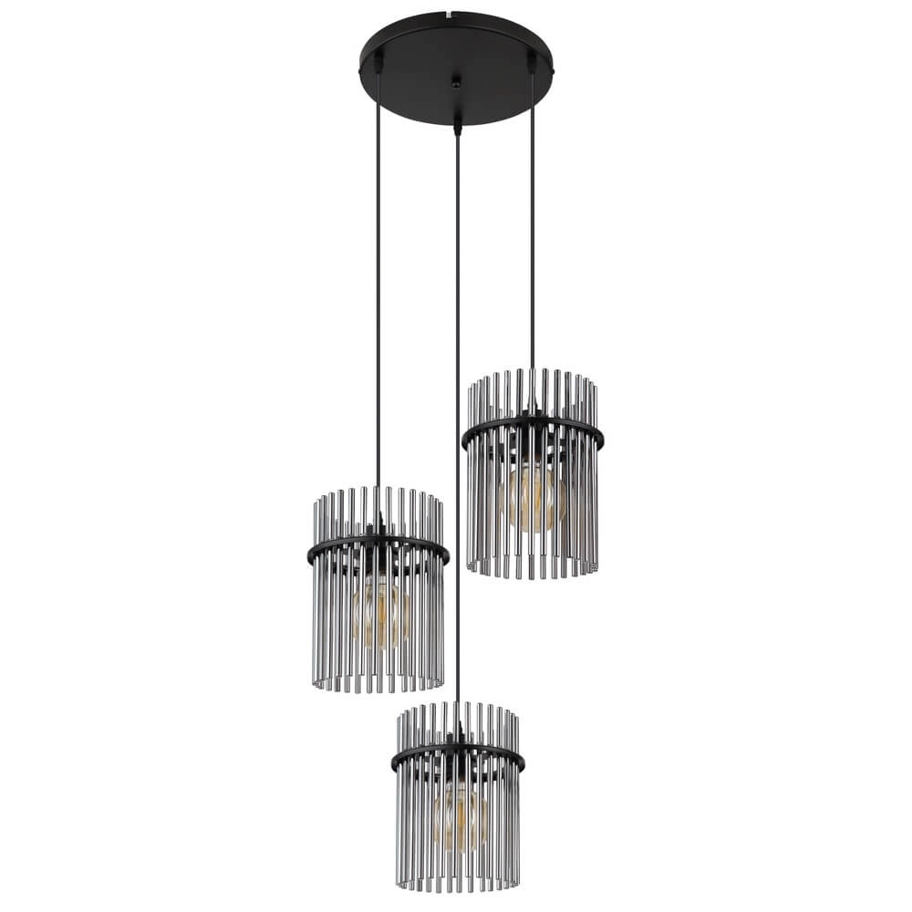 Black pendant lamp Gorley with smoke glass round Ø 47cm Globo 9007371448791