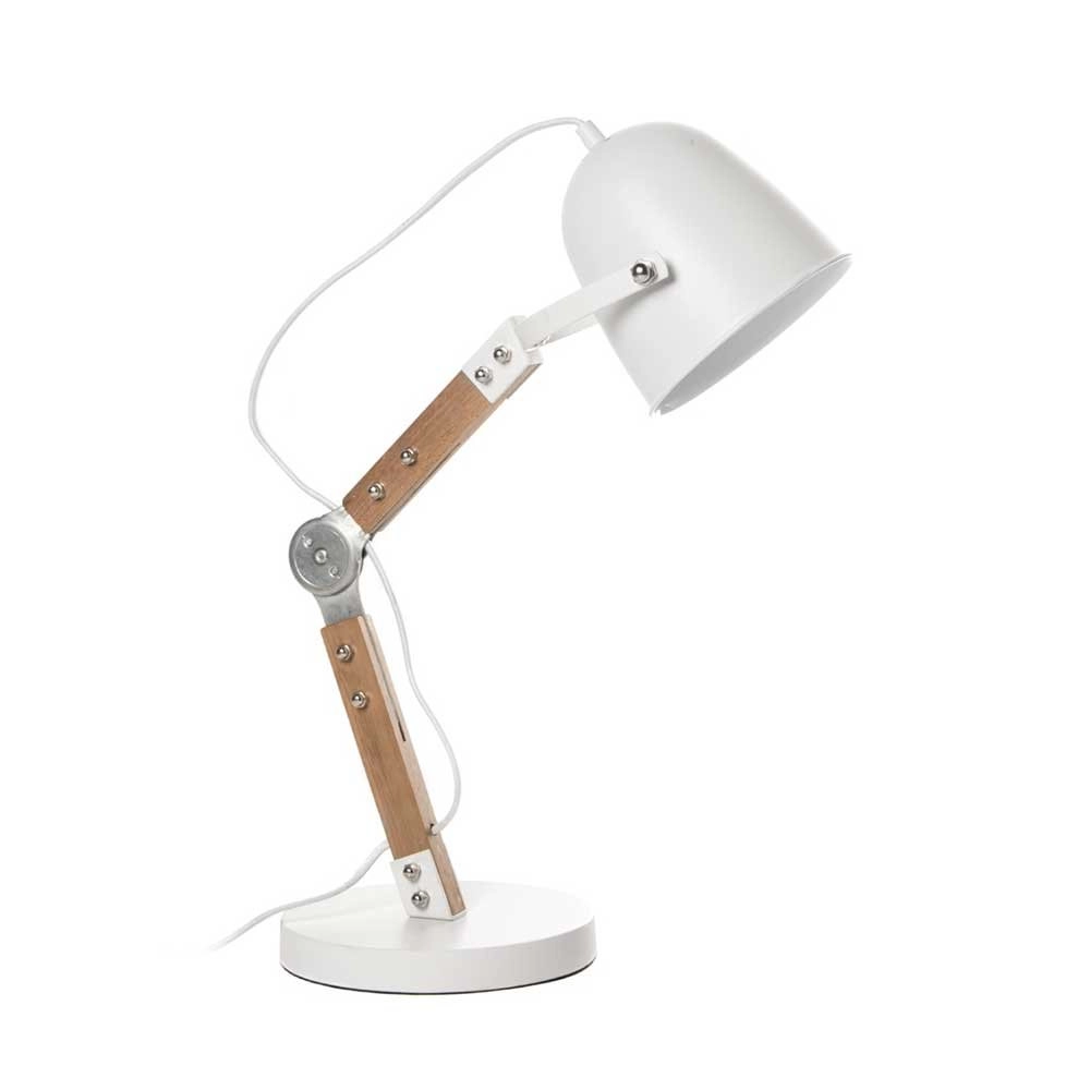 Rural desk lamp Cooper white with wood