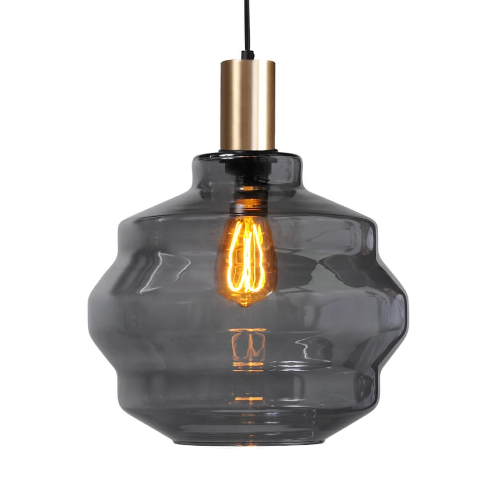 Hanging lamp gold Porto with Ball smoke glass - Ø 30cm