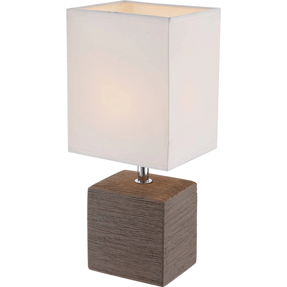 Sleek table lamp Geri brown with white hood