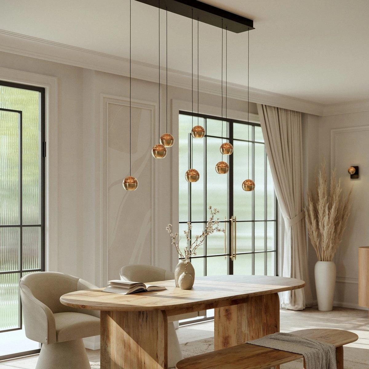 Dining table pendant lamp 115cm Belluno 8-light LED - brass Steinhauer 8712746184013