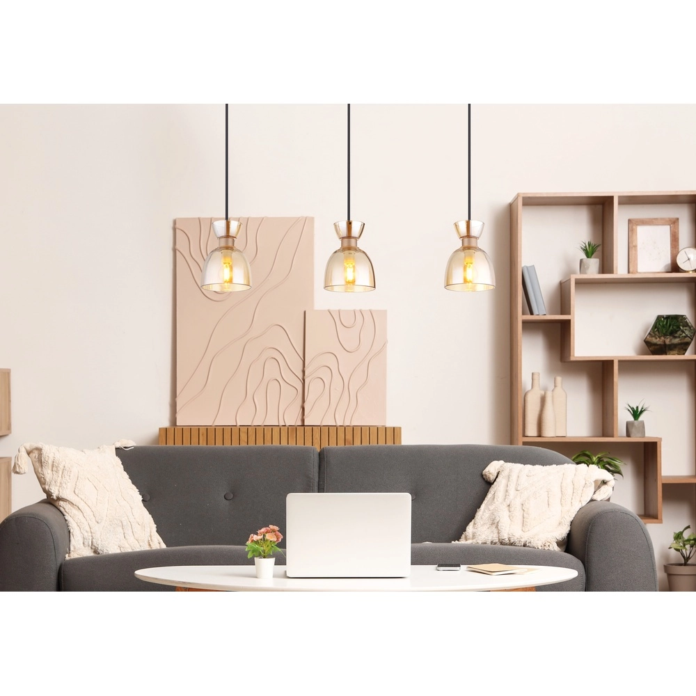 Design pendant lamp Massey coffee brown 3-light Globo 9007371533503