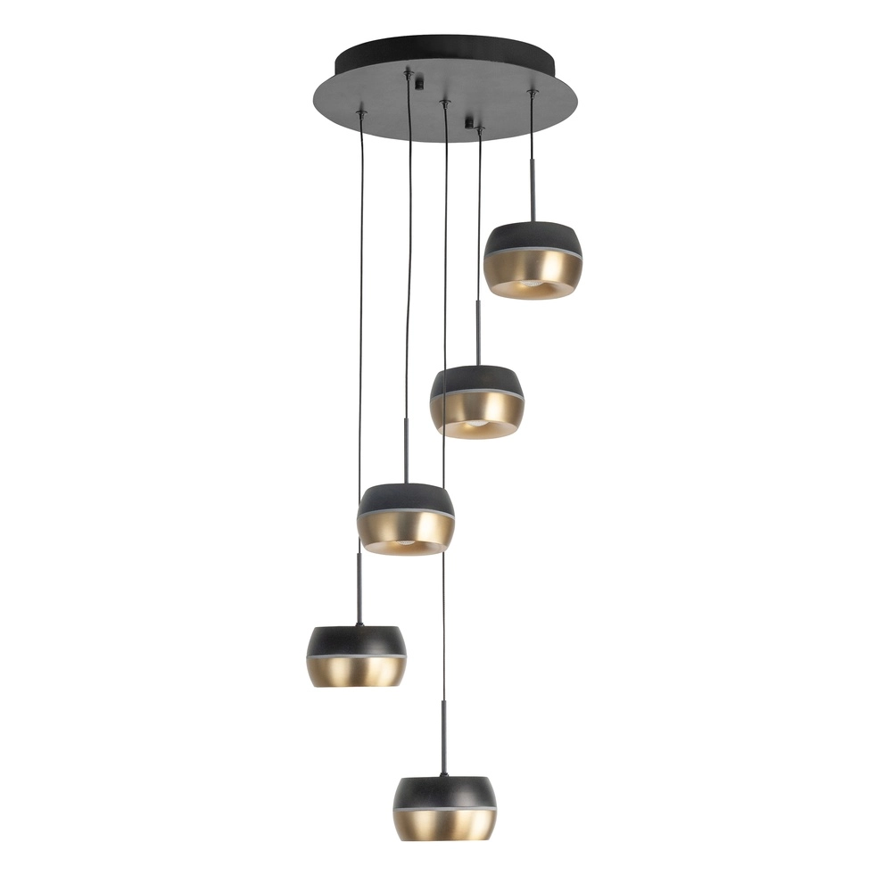 5-light pendant lamp Nova Round black with gold