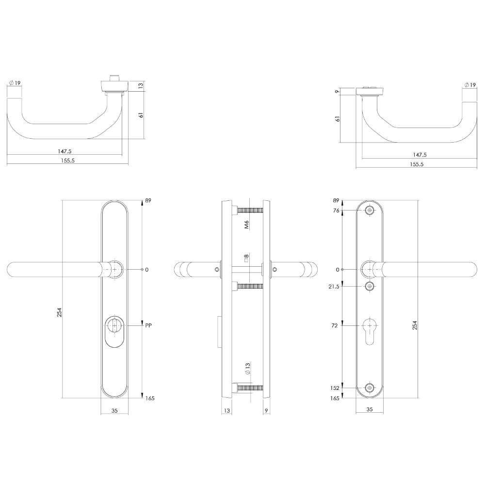 Backdoor hardware Aurano core pull protection narrow PC 72mm stainless steel Intersteel 8714186395400