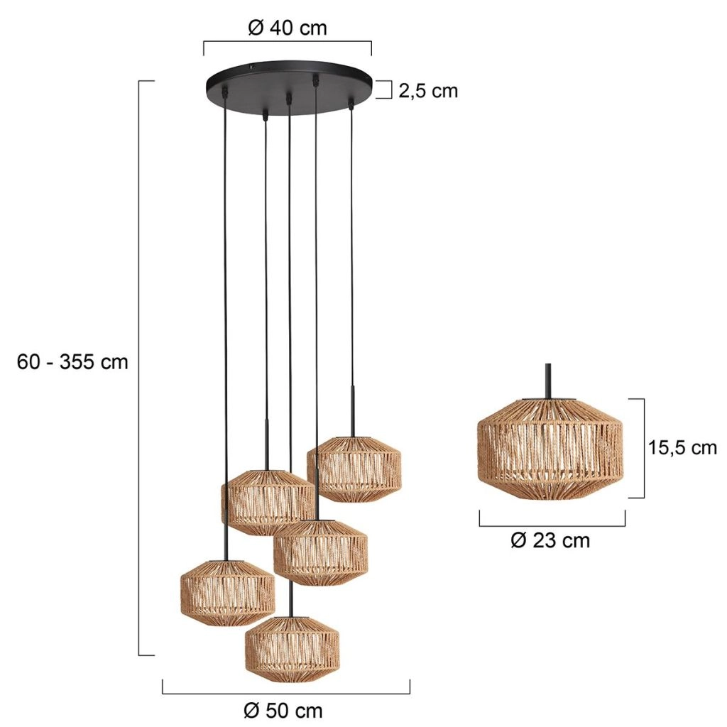5-light pendant lamp Ropex with rattan hoods Steinhauer 8712746183191