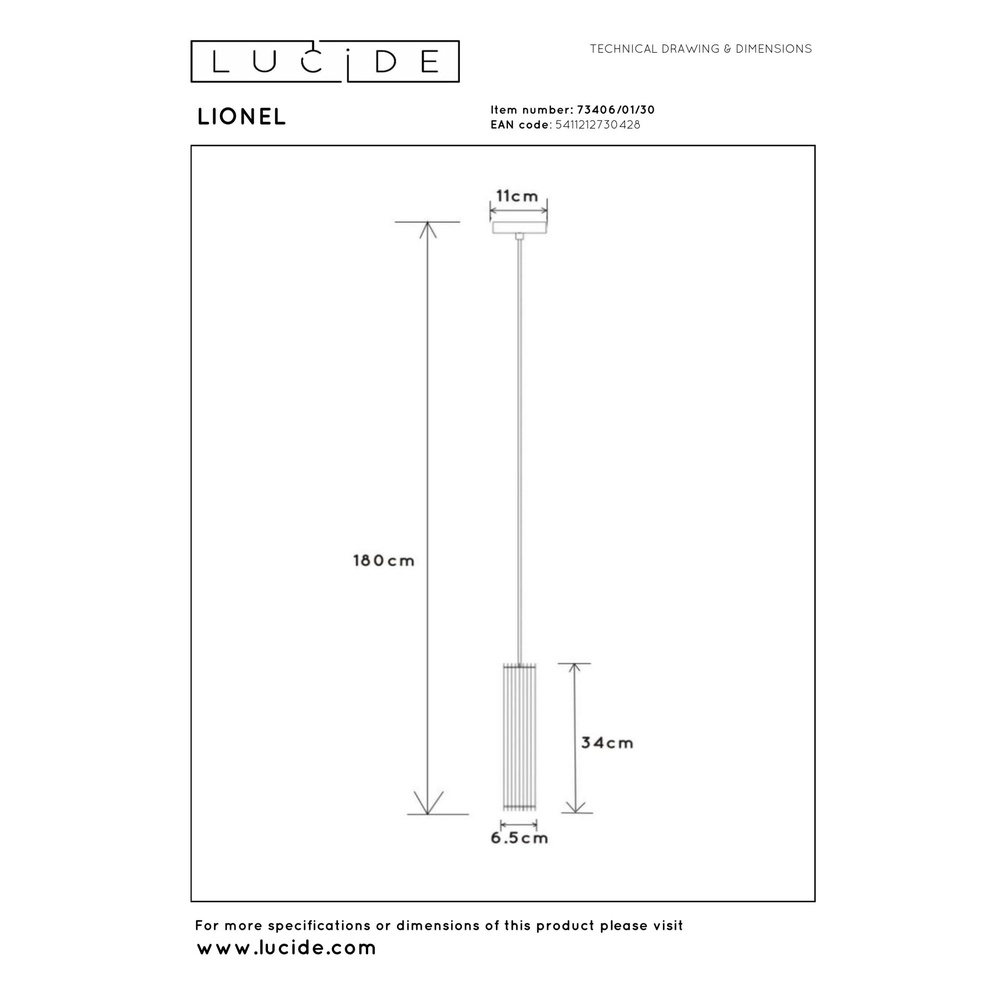 Design pendant lamp Lionel Black Lucide 5411212730428
