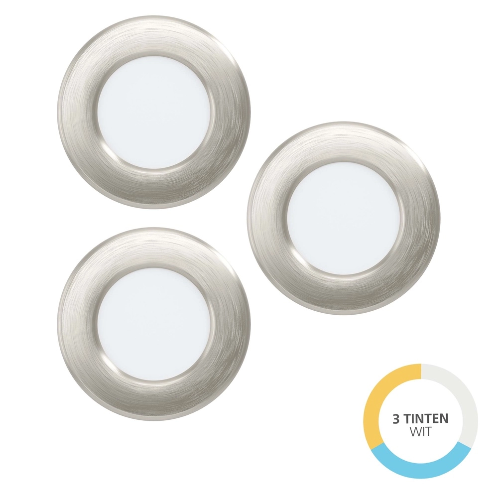 3x Recessed spotlight Fueva 6 round - stainless steel - Ø 8.8cm
