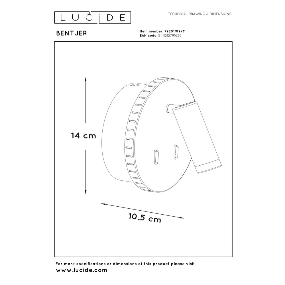 Bedside lamp Bentjer white Lucide 5411212791658