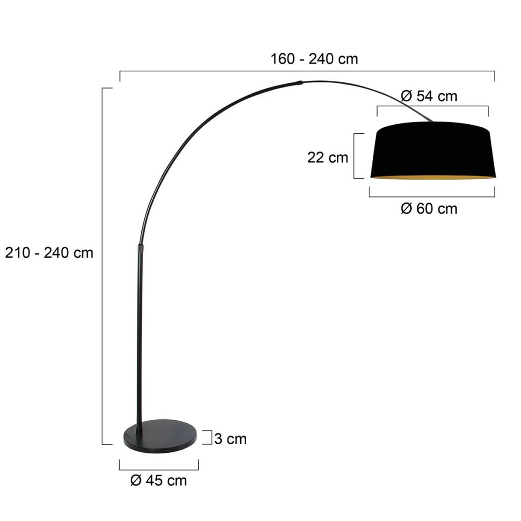 Black arc lamp Luma Dark with black shade Ø60cm Steinhauer 8712746188011