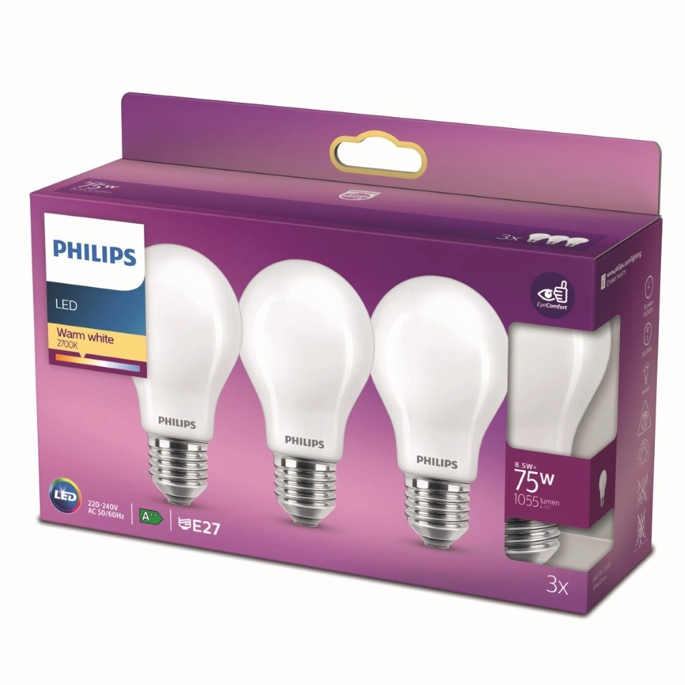 8,5W - E27 - 2700K - 1055 lumen set with 3pcs