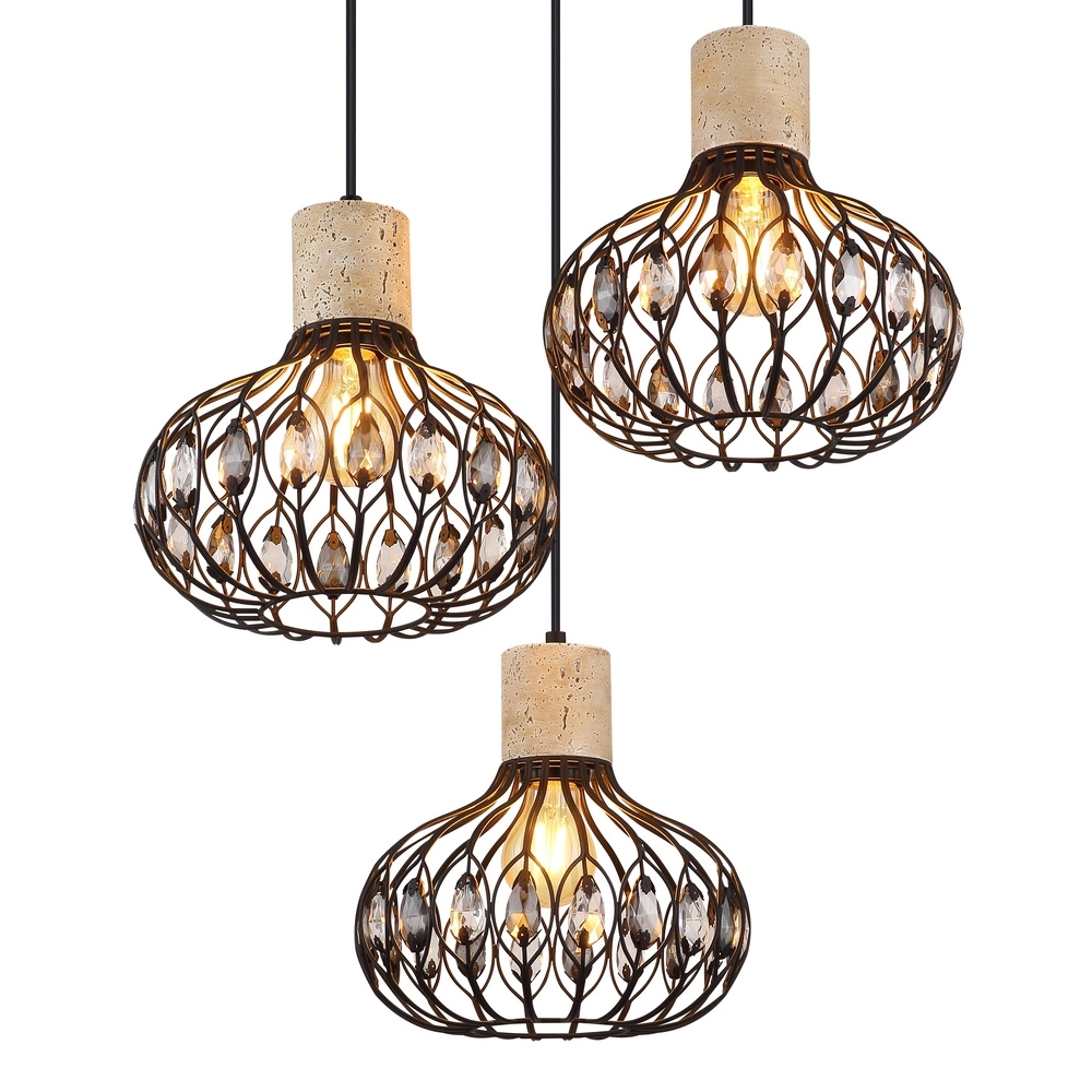 3-light pendant lamp Dorthy Country Black Globo 9007371569069