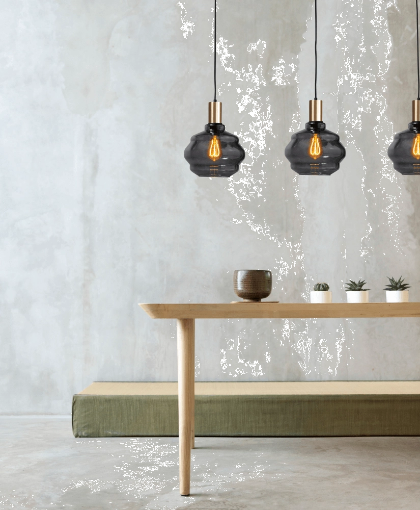 3-light hanging lamp - gold - Porto with Ball smoke glasses - Ø 24cm Masterlight 8718121269603