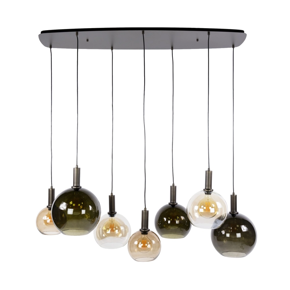 Design hanglamp Moka 7-lichts zand bruin met bruin glas Lyora 8716803514881