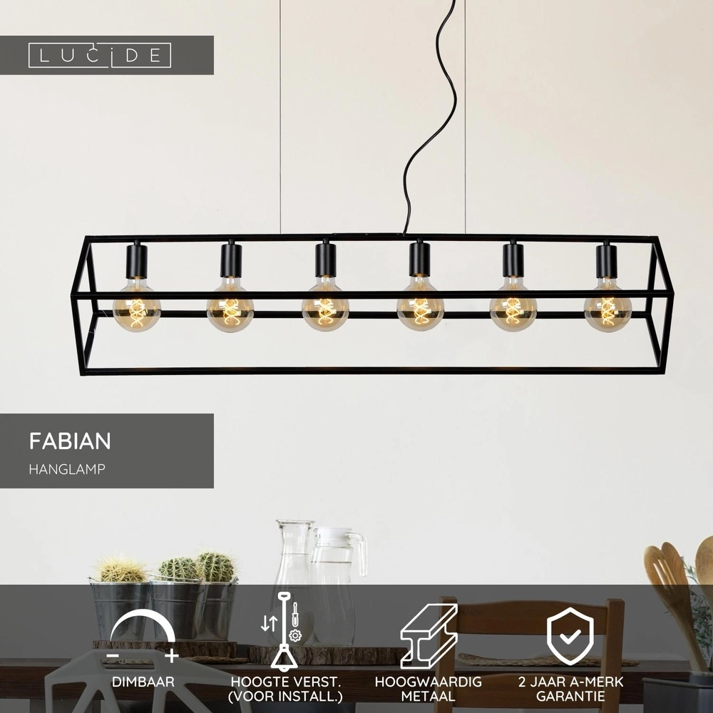 Modern pendant lamp Fabian 6-light black Lucide 5411212010810