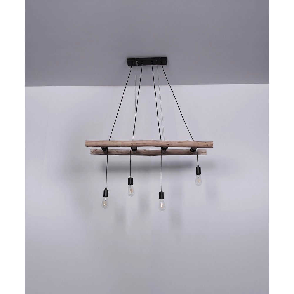4-light pendant lamp Irmgard wood 190cm Globo 9007371398577