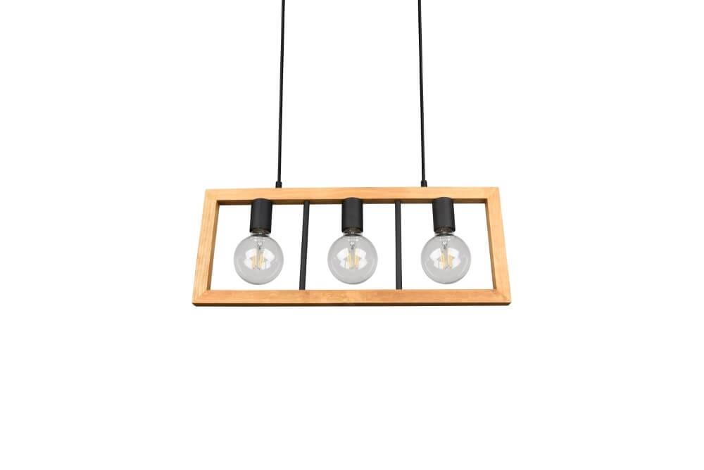 Hanging lamp Agra 3-light wood with black Trio 4017807502855