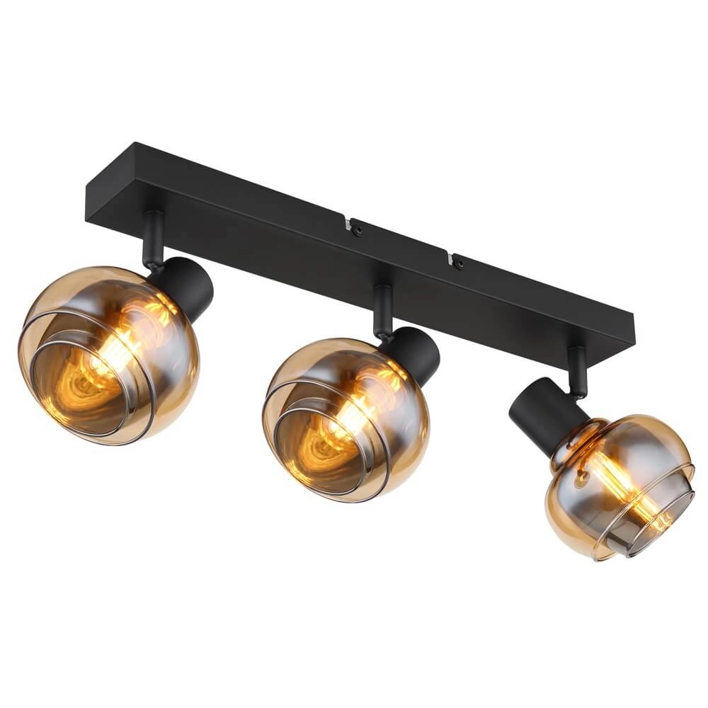 Black ceiling lamp Tokki 3-light amber smoke glass