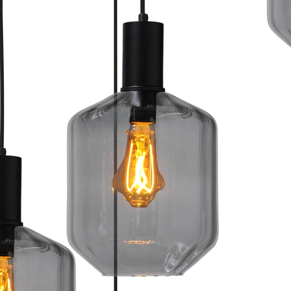 5-light loft hanging lamp - black - Porto with Jagger smoke glasses Masterlight 8718121271149