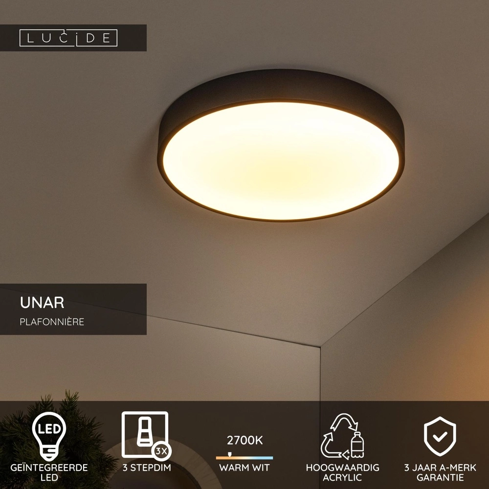 Ceiling light Unar Ø 39,5cm - 2700K - black Lucide 5411212791894