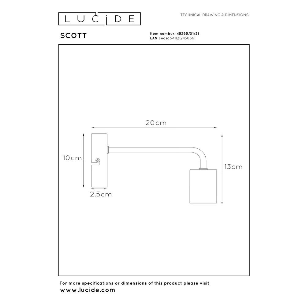 White wall lamp Scott Design Lucide 5411212450661