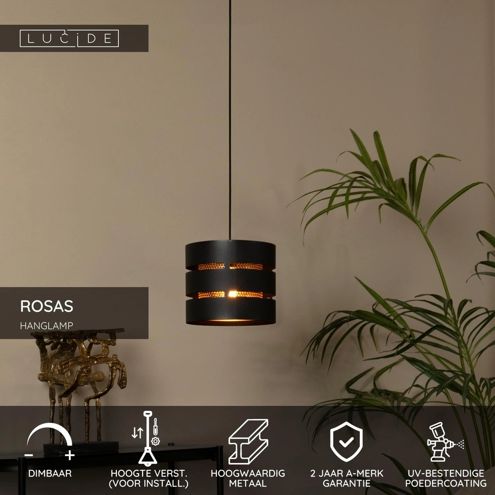 Pendant lamp Rosas Ø 26cm black with gold Lucide 5411212211811