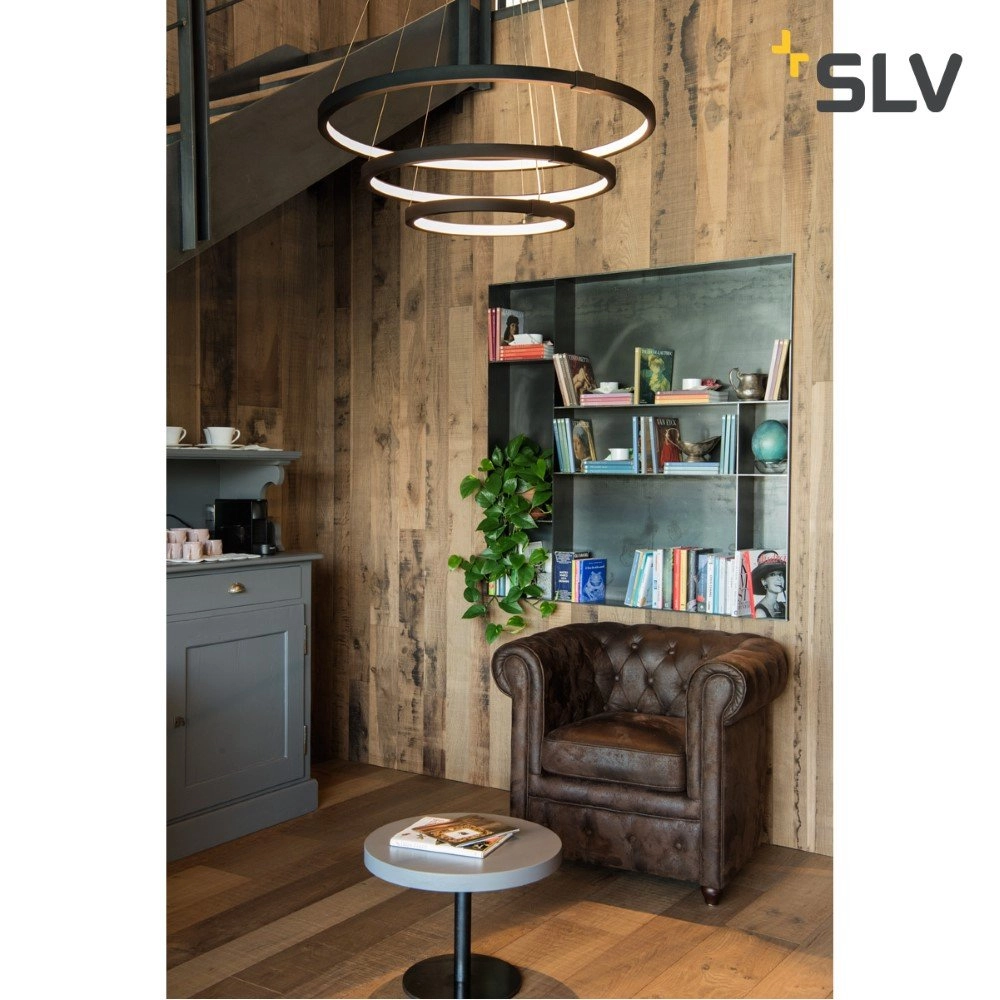 Led pendant light One Triple 3-ring Ø 80cm dimmable black SLV 4024163231077