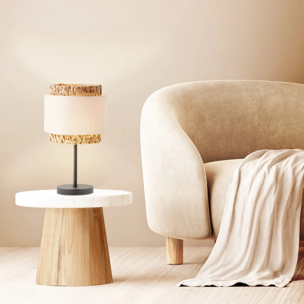 Table lamp Waterlilly Rattan with white fabric Brilliant 4004353411953