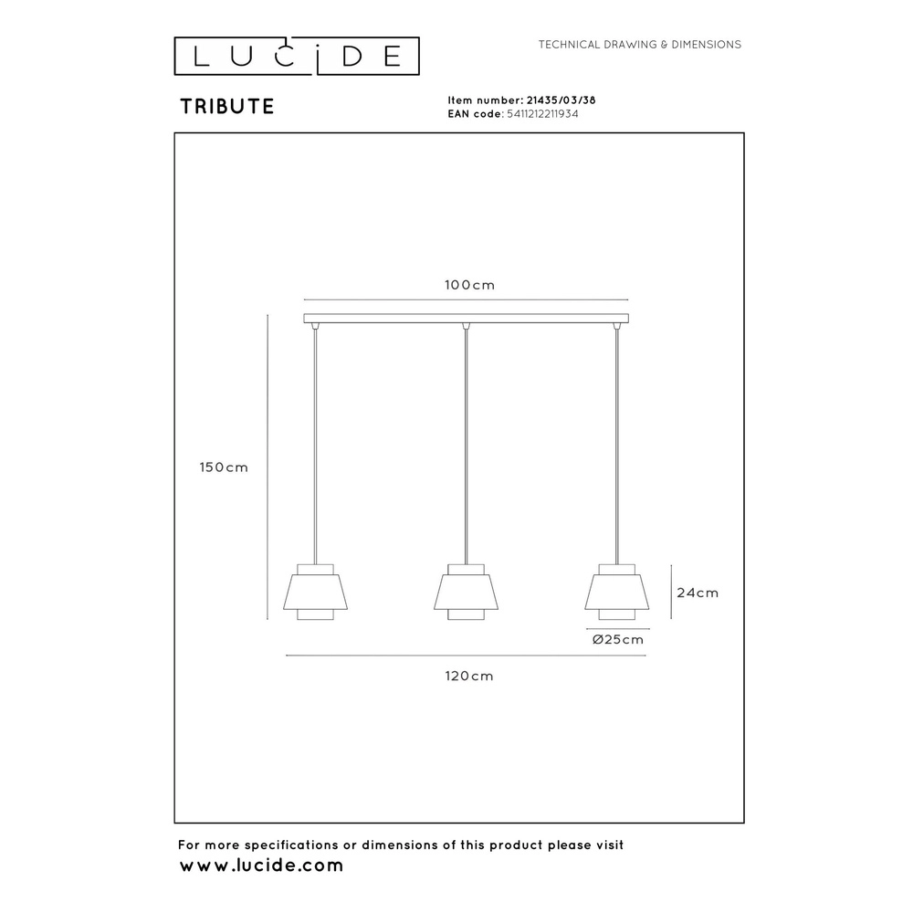 Pendant lamp Tribute 3-light cream Lucide 5411212211934