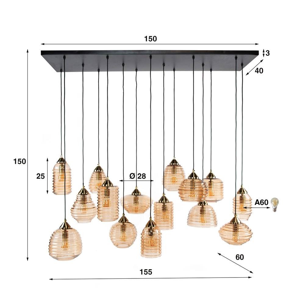 15-light pendant lamp Rib Ribbed glass Lyora 8716803511132