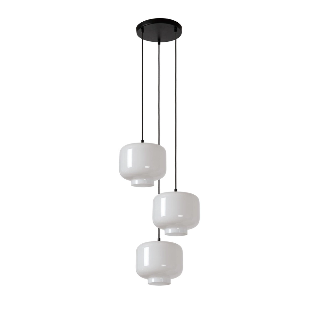 Round pendant lamp Medine 3-light black with opal