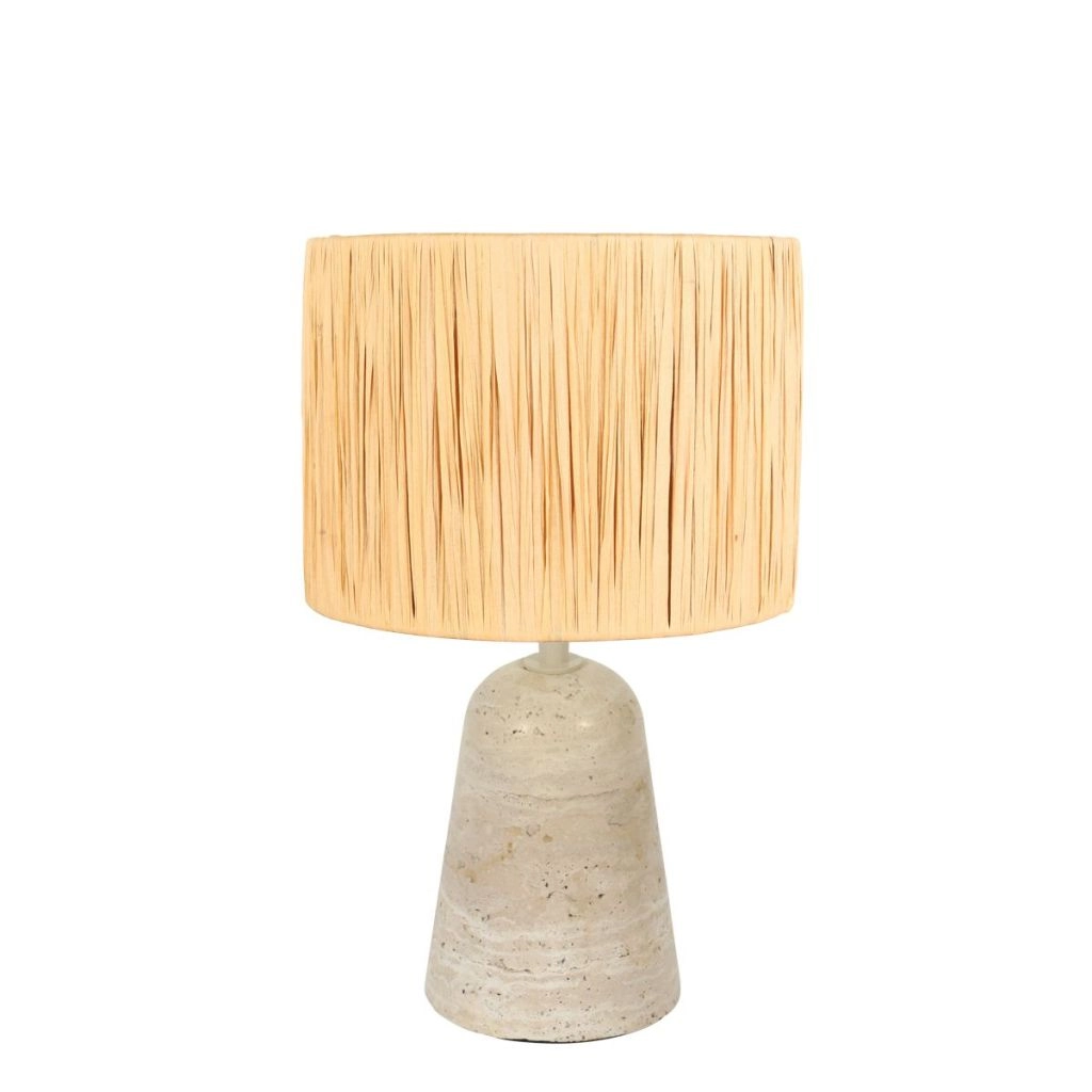 Table lamp stone Travino with straw hood Ø20cm