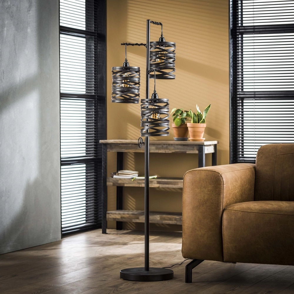 Country floor lamp Spindle 3x E27 - Slate grey Lyora 8716803513037